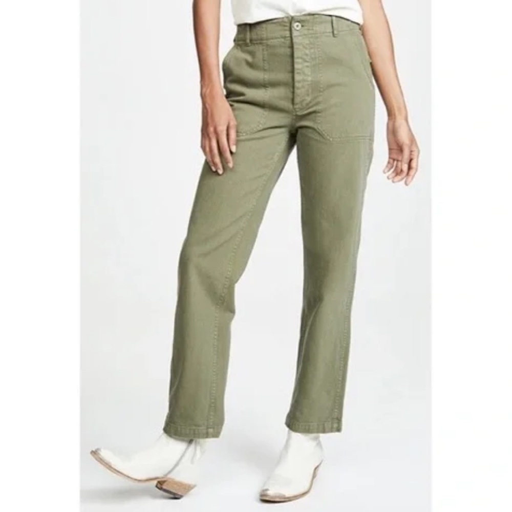 RE/DONE 50s Military Trouser Straight Leg Ankle Pants Olive Green Size 26 - Picture 9 of 10